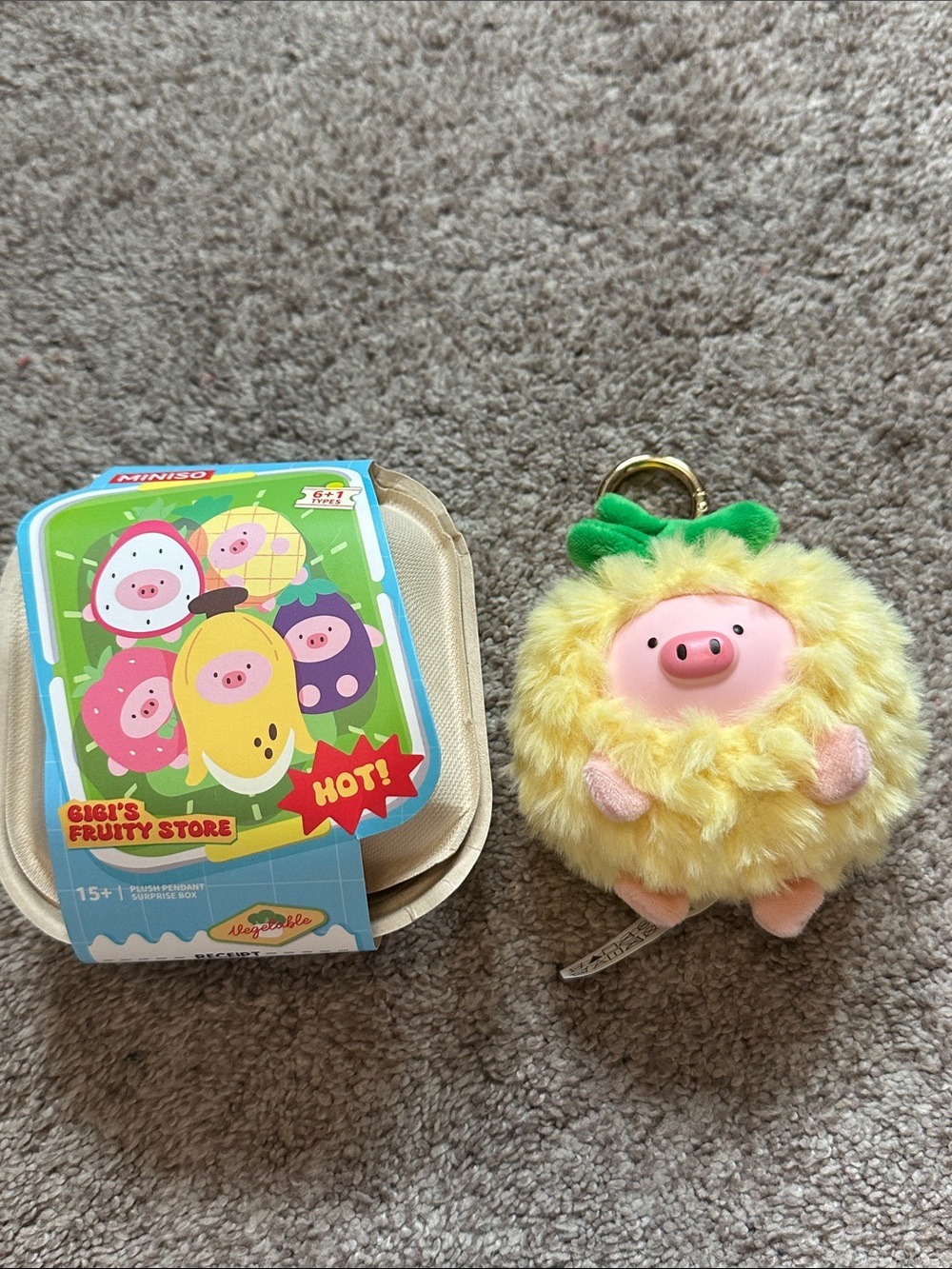 Miniso Gigi’s Fruity Store Plush Pig Keychain - Pineapple